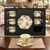 Luxury 12 Pcs Floral Cup & Saucer Set with Gold Handles – Premium Porcelain Tea Cups