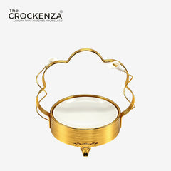 Imported Luxury Gold & White Ceramic Serving Platter with Decorative Stand – Medium Size