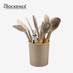 Premium Silicone Kitchen Utensil Set with Holder & Wooden Handles – Complete Non-Stick Cooking Tools Set