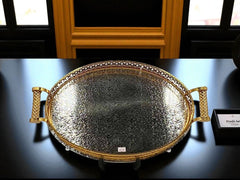 Gold & Silver Round Luxury Metal Tray with Golden Detailing – Best for elite servings (4 Sizes)