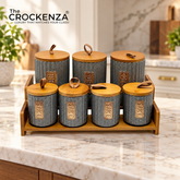 7-Piece Ceramic Airtight Jar Set with Wooden Lids & Storage Tray
