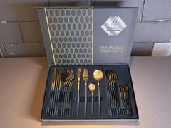 Luxury Portuguese Polished Cutlery Set – 24 Pcs Set (Black & Golden) Best For 6 people