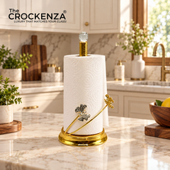 Luxury Gold Tissue Roll Holder Stand – Floral Kitchen Paper Towel Holder