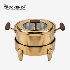 Luxury Stainless Steel Golden Round Food Warmer with Glass Lid | Premium Buffet Chafing Dish | 18cm, 20cm, 22cm, 24cm, 26cm & 28cm