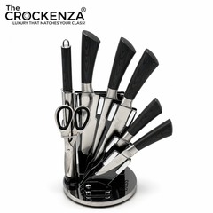BASS 8-Piece Stainless Steel Kitchen Knife Set with Rotating Stand, Scissors & Sharpener