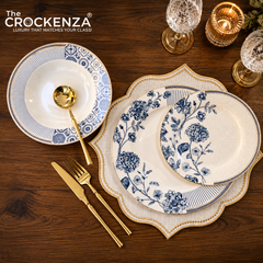 Embossed Scroll & Hydrangea 18-Piece Johnson Bros inspired Bone China Plate Set - Blue & White