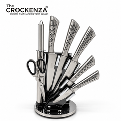 Cut Like a Pro: Imported Bass 8-Piece Elite Stainless Steel Knife Set with 360° Rotating Carousel