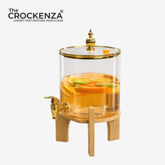 Luxury Glass Beverage Dispenser with Wooden Stand & Gold Faucet - 2.6L / 3.6L Juice, Lemonade & Water Drink Dispenser