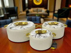 Imported Forver Gold Insulated Hotpot Set - White with Brown Marble Lid (2/4/6.5ltr)