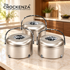 Imported Forever Gold Hotpot Set –Matte Nickel with Black Marble Finish (3L, 4L & 5L)
