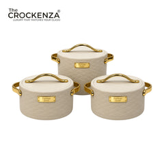 Forever Gold Premium Insulated Hot Pot Casserole Set of 3 – Quilted Leather-Style Beige Food Warmer (1.5L / 2L / 2.5L)