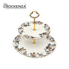Royal Albert-Inspired 2-Tier Bone China Pastry Stand – Elegant Floral Design with Gold Handle