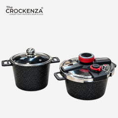 Uakeen Germany 4L + 6L Pressure Cooker Set with Steamer & Glass Lid