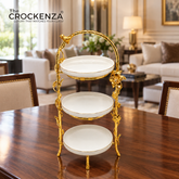 Luxury 3-Tier Pastry Stand with Golden Bird & Floral Accent – Elegant Dessert Serving Stand