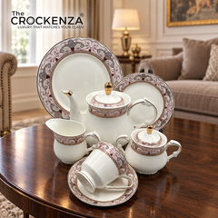 Imported 24-Piece Luxury Super Bone China Tea Set – Royal Pink & Gold Floral Crockery Set