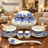 Imported Royal Albert Inspired 23-Piece Floral Soup Set with Gold Trim