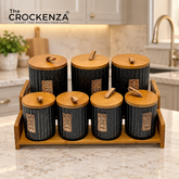 7-Piece Ceramic Airtight Jar Set with Wooden Lids & Storage Tray