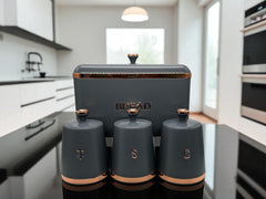 Elegant Bread & Canister Set – 4 Pcs with Rose Gold Trim