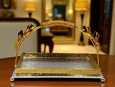 Luxury Gold Rectangular Serving Platter with Floral detailing – Elegant Tableware for Parties & Events