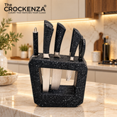 Luxury 7-Piece Knife Set with Designer Block – Speckled Granite Black Finish – High-Carbon Stainless Steel