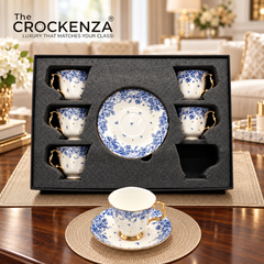 Luxury 12 Pcs Floral Cup & Saucer Set with Gold Handles – Premium Porcelain Tea Set