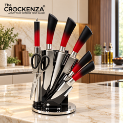 Cut Like a Pro: Imported Bass 8-Piece Elite Stainless Steel Knife Set with 360° Rotating Carousel