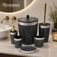 The Crockenza Imperial Black and Silver 6-Piece Bath Set | Luxury Fiber Bathroom Accessories