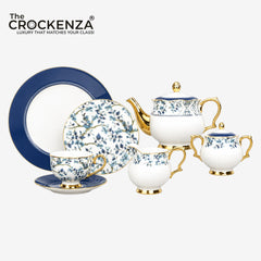 Imperial Sapphire Blossom Johnson Bros inspired 24-piece Tea Set – Fine Bone China with 24K Gold Trim