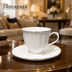 Premium White & Gold Porcelain Cup & Saucer Set – Perfect for Office Tea & Coffee Serving