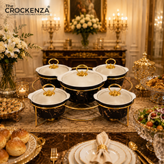 Luxury 5-Piece Serving Bowl Set with Golden Stand | Premium Imported Design
