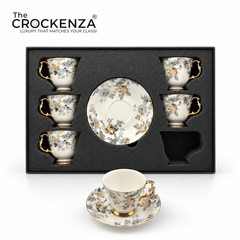 Luxury 12 Pcs Floral Cup & Saucer Set with Gold Handles – Premium Porcelain Tea Cups