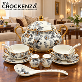 Imported Royal Albert Inspired 23-Piece Floral Soup Set with Gold Trim