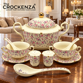 Imported Royal Albert Inspired 23-Piece Floral Soup Set with Gold Trim