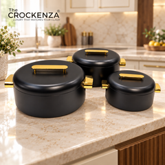 Imported Luxury Collection | Forever Gold 3Pcs Hotpot Set | Keep your food fresh & warm | Black Plain Round (1/2/3.5ltr)