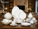 Imported Johnson Bros Inspired Luxury Gold-rimmed Plain White Complete Dining Set — 65 & 89 Pcs Serving