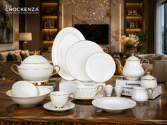 Imported Johnson Bros Inspired Luxury Gold-rimmed Plain White Complete Dining Set — 65 & 89 Pcs Serving
