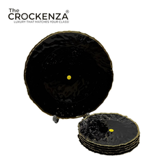 Luxury 7-Piece Black & Gold Glass Cake Set – Premium Scalloped Serving & Dessert Plates