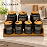 7-Piece Ceramic Airtight Jar Set with Wooden Lids & Storage Tray