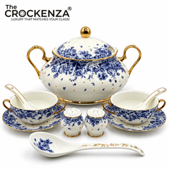 Imported Royal Albert Inspired 23-Piece Floral Soup Set with Gold Trim