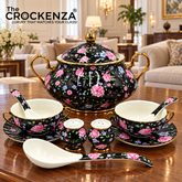 Imported Royal Albert Inspired 23-Piece Floral Soup Set with Gold Trim