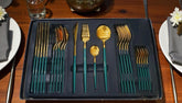 Luxury Polished Cutlery Set – 24 Pcs Set- (Green & Golden) Best For 6 people