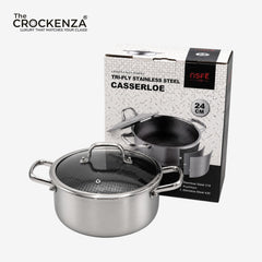 OSFE 24CM Tri-Ply Stainless Steel Casserole with Glass Lid – Premium Cooking Pot