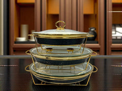 Deluxe Imported Black Oval Porcelain Serving Platter with Lid & Ergonomic Handles (Three Sizes)