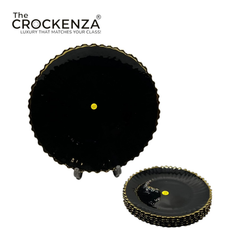 Luxury 7-Piece Black & Gold Glass Cake Set – Premium Scalloped Serving & Dessert Plates