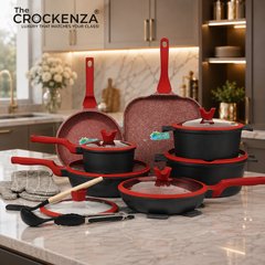 Imported DONNOR RELLY 21-piece PFOA Free Granite-coated Never-Stick Cookware Set - Black & Red