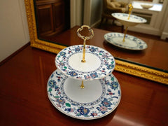 Royal Albert-Inspired 2-Tier Bone China Pastry Stand – Elegant Floral Design with Gold Handle