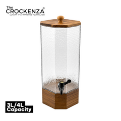 Luxury Glass Beverage Dispenser with Wooden Lid & Stand (3L & 4L) – Premium Ribbed Drink Server with Tap for Water, Juice & Parties