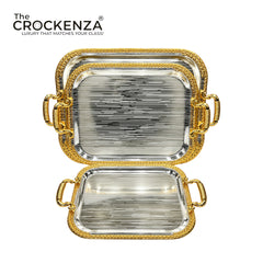 Luxury 3 Pcs Stainless Steel Serving Tray Set – Mirror Polish Finish with Elegant Handles