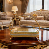 Luxury Golden Serving Platter with Handle | Decorative Metal Tray for Table Decor