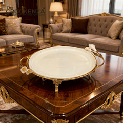 Imperial Calla Lily Round Porcelain Serving Tray - Luxury Table Centerpiece